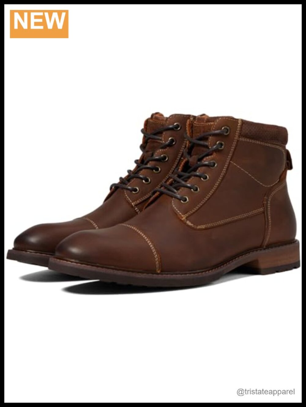 Men's Leather Cap Toe Ankle Boots Lace-Up Dress Boots